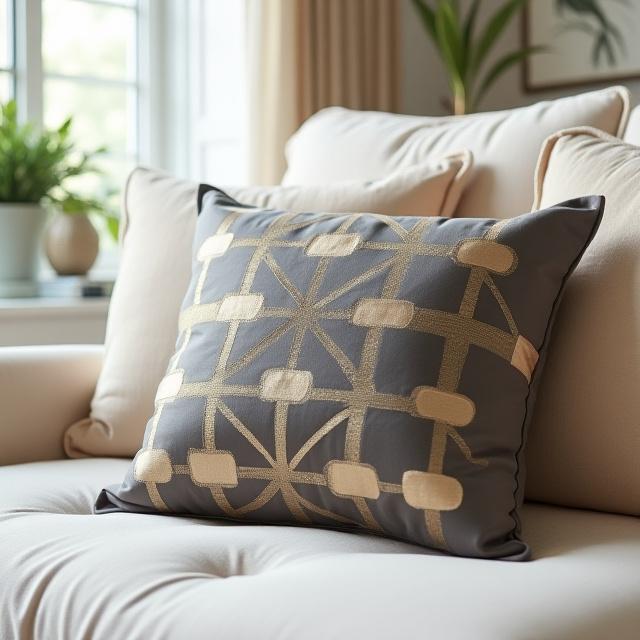 Selyem díszpárna modern geometrikus mintával