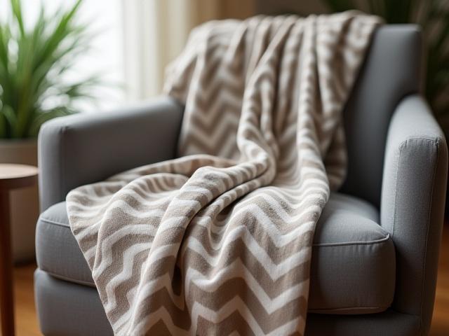 Modern, geometrikus mintájú selyem takaró