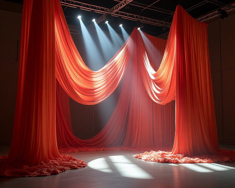 Reneszánsz ihletésű, kortárs installáció selyem anyagokkal