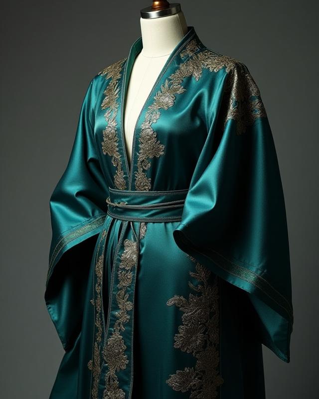 Luxus selyem kimonó részletes hímzéssel