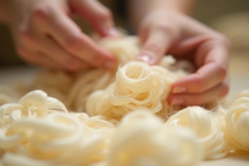 Nyers selyemszálak gondos kiválasztása