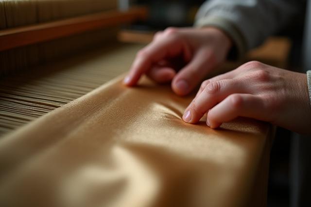 Kézzel szőtt selyemszövet, finom, luxus textúrával.